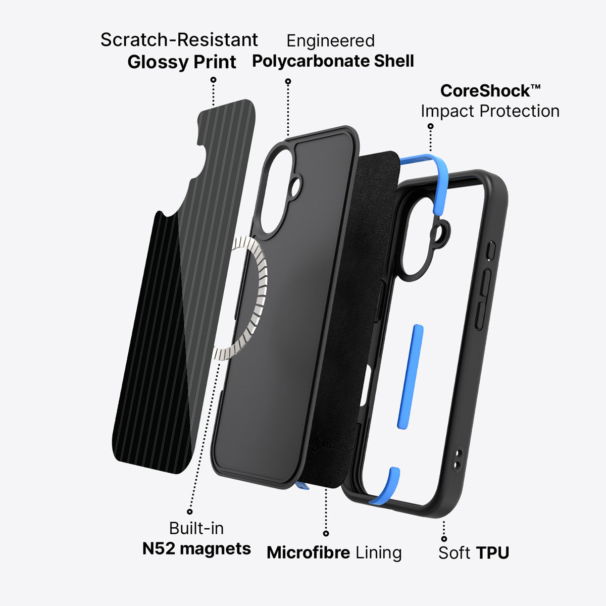 iPhone 16 Plus case construction – Onyx Pinstripe phone case