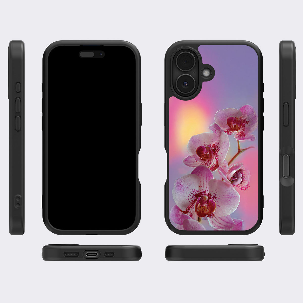 Orchid Dream iPhone 16 Plus case cover – multi-angle view
