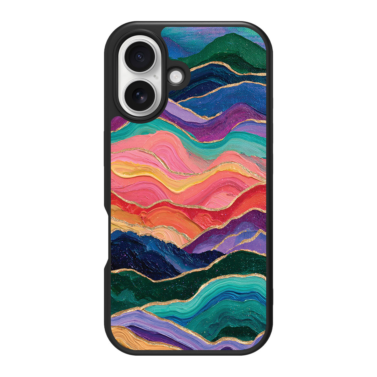 Painted Peaks design back view – iPhone 16 Plus case