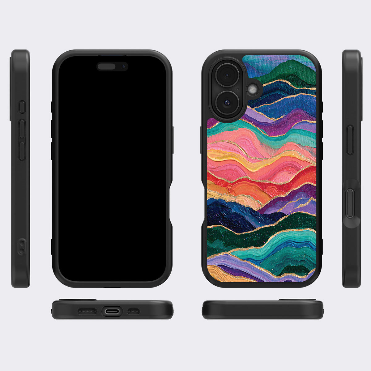 Painted Peaks iPhone 16 Plus case cover – multi-angle view