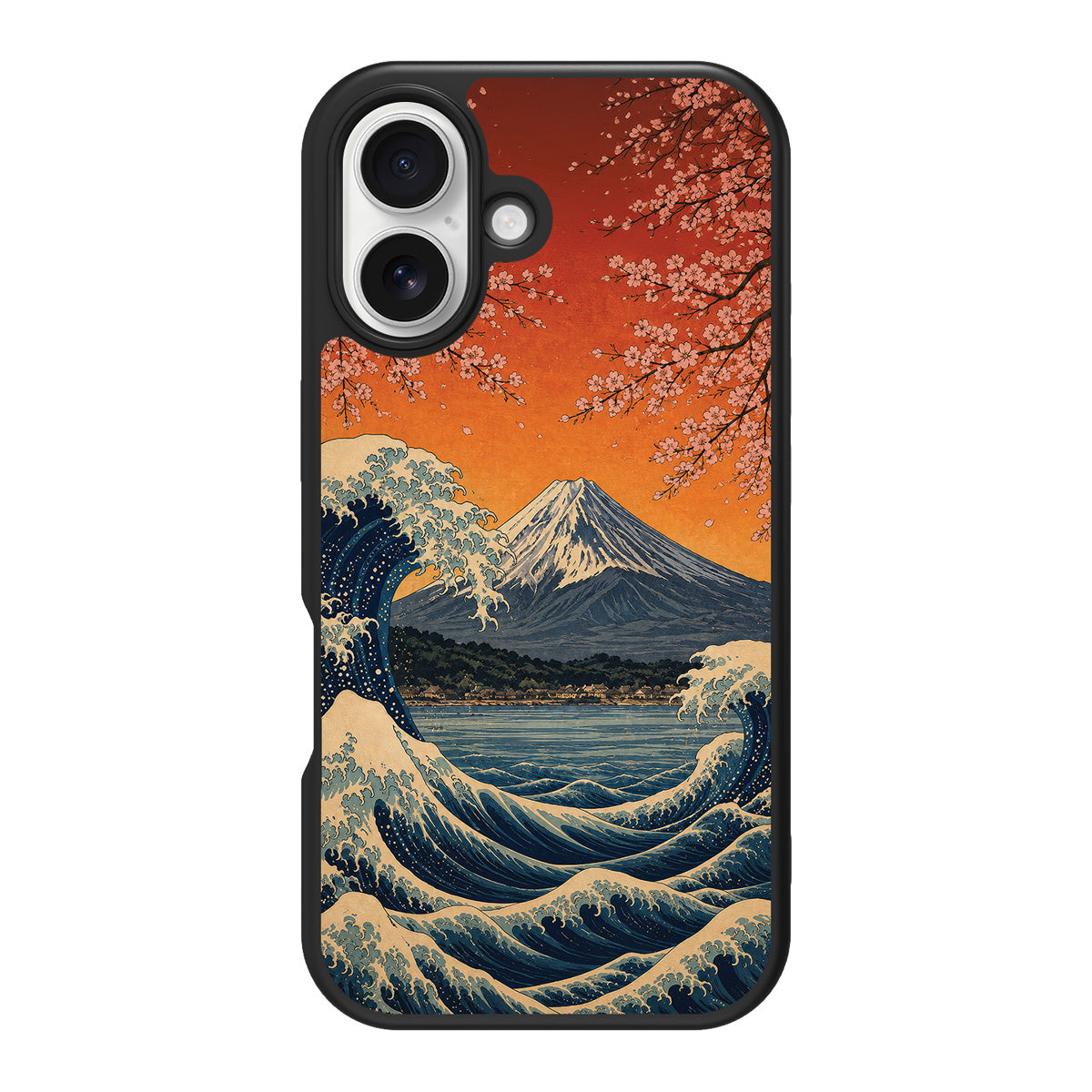 Sakura Coast design back view – iPhone 16 Plus case
