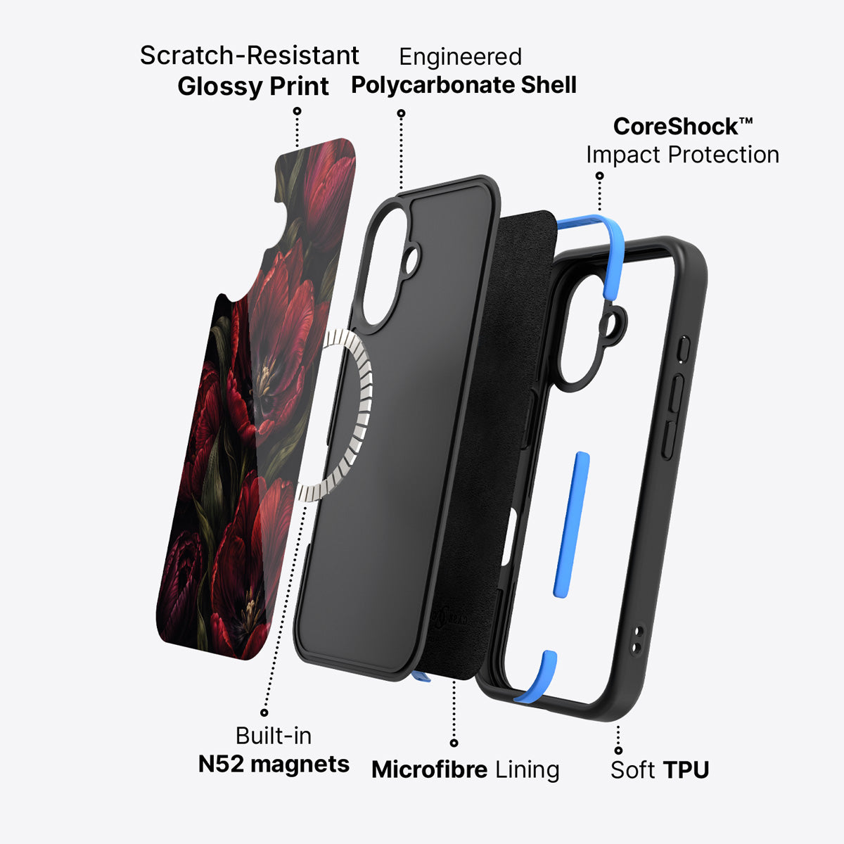 iPhone 16 Plus case construction – Scarlet Hour phone case