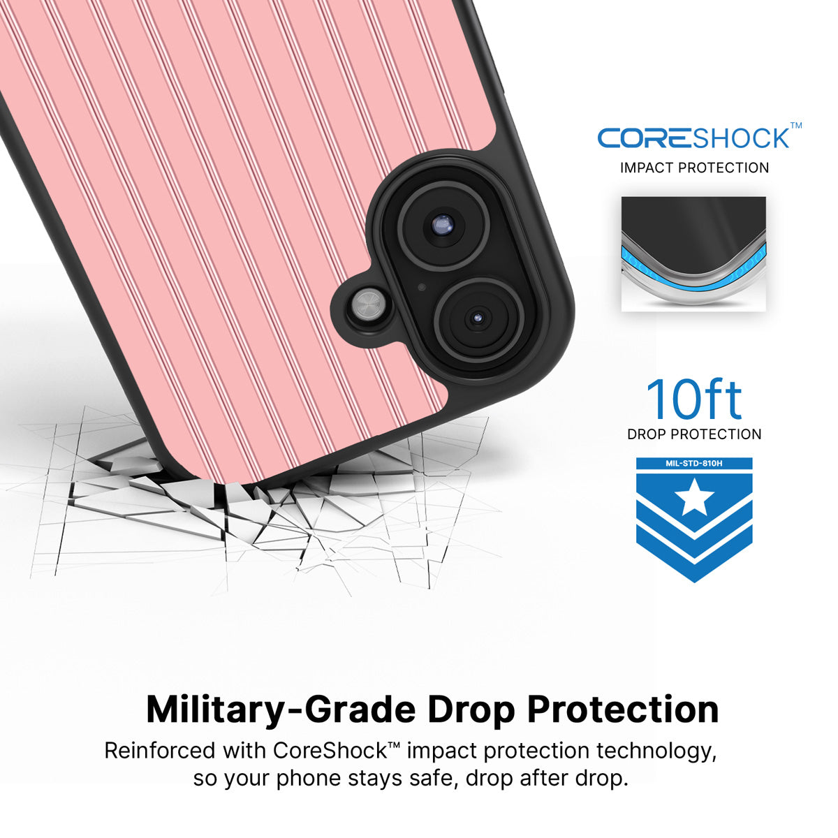 Sorbet Pinstripe iPhone 16 Plus case with drop protection
