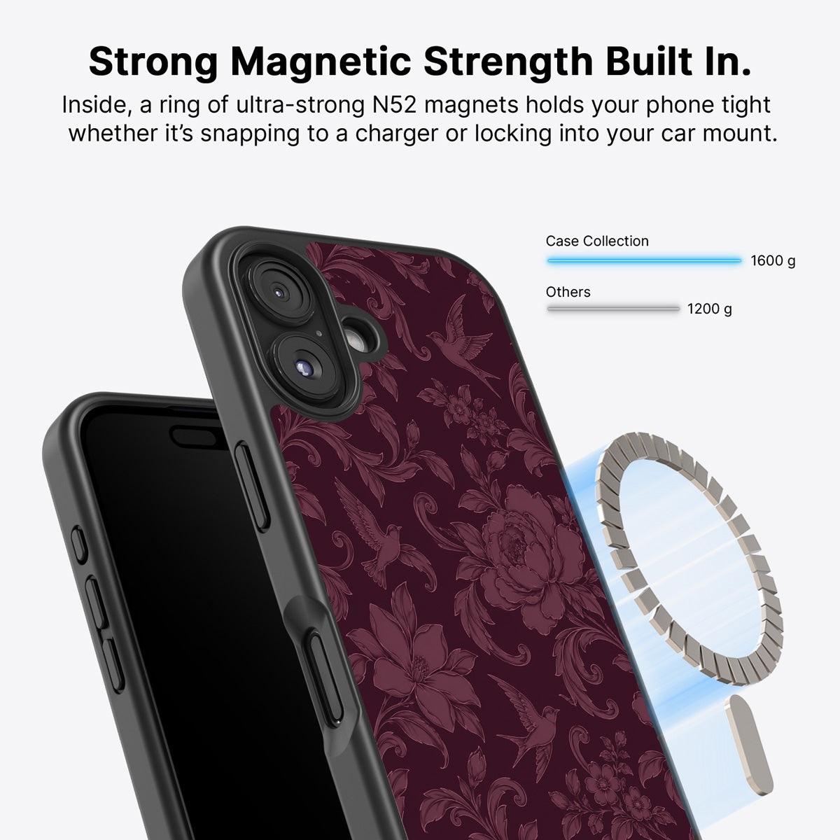 iPhone 16 Plus MagSafe case – Swallow Damask design