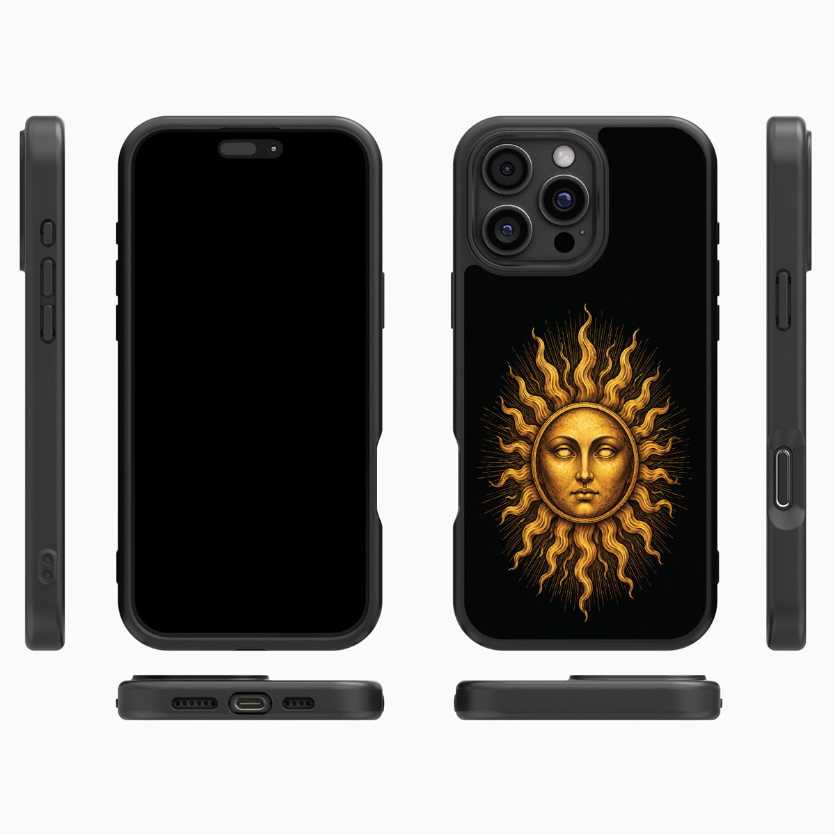 Celestial Sun iPhone 16 Pro case cover – multi-angle view