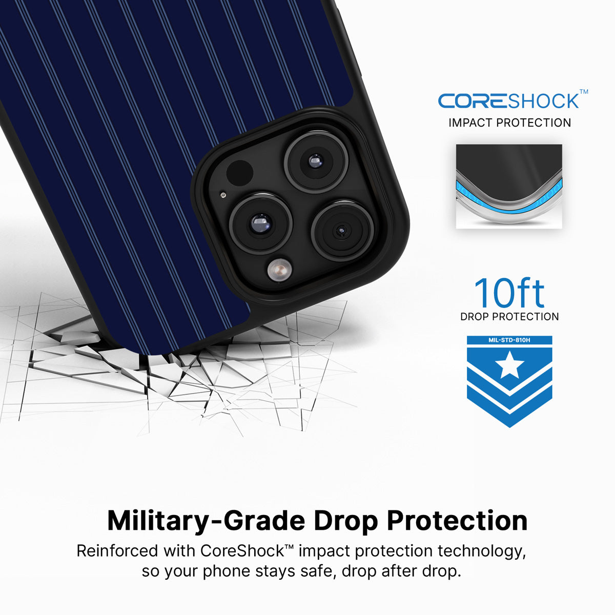 Ink Pinstripe iPhone 16 Pro case with drop protection