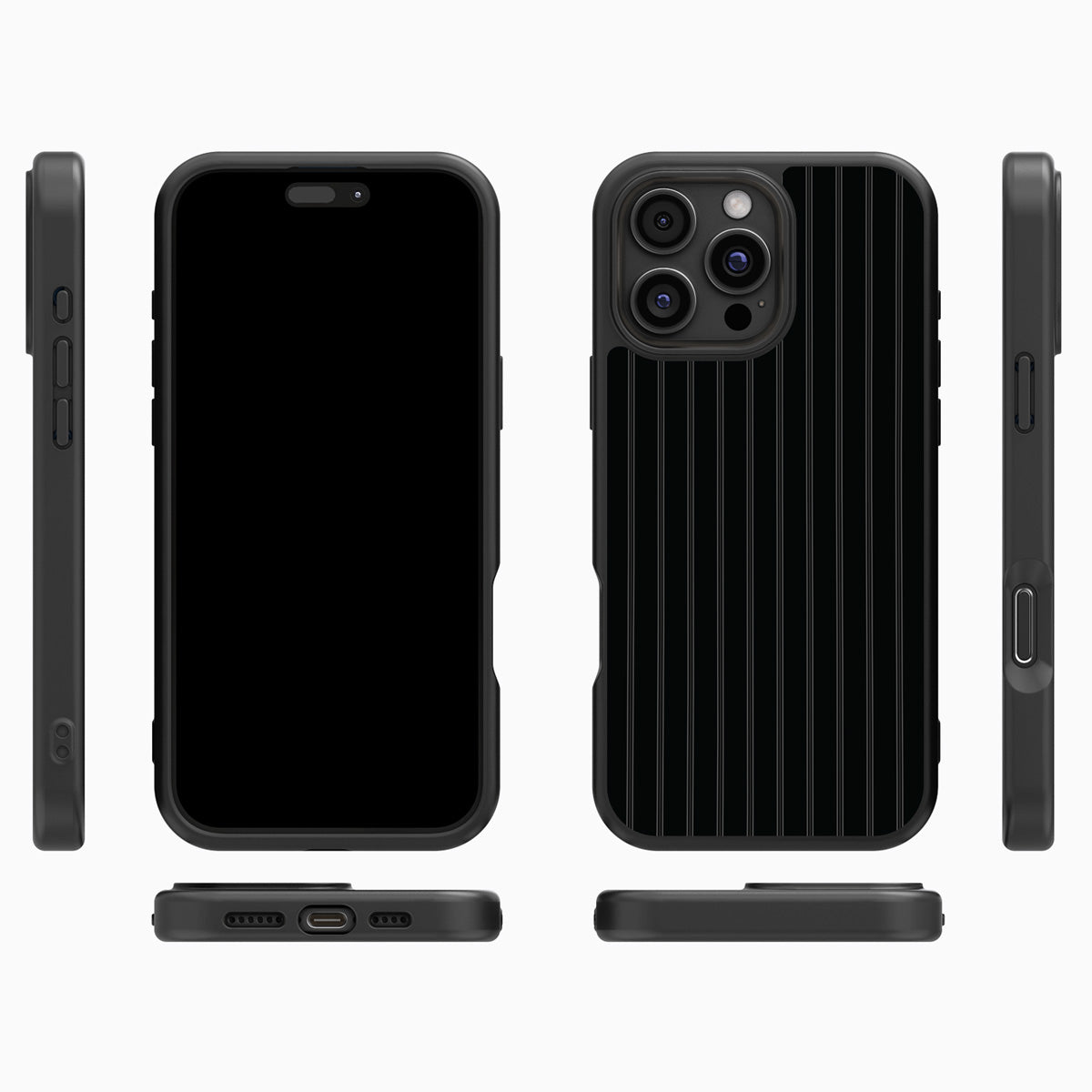 Onyx Pinstripe iPhone 16 Pro case cover – multi-angle view