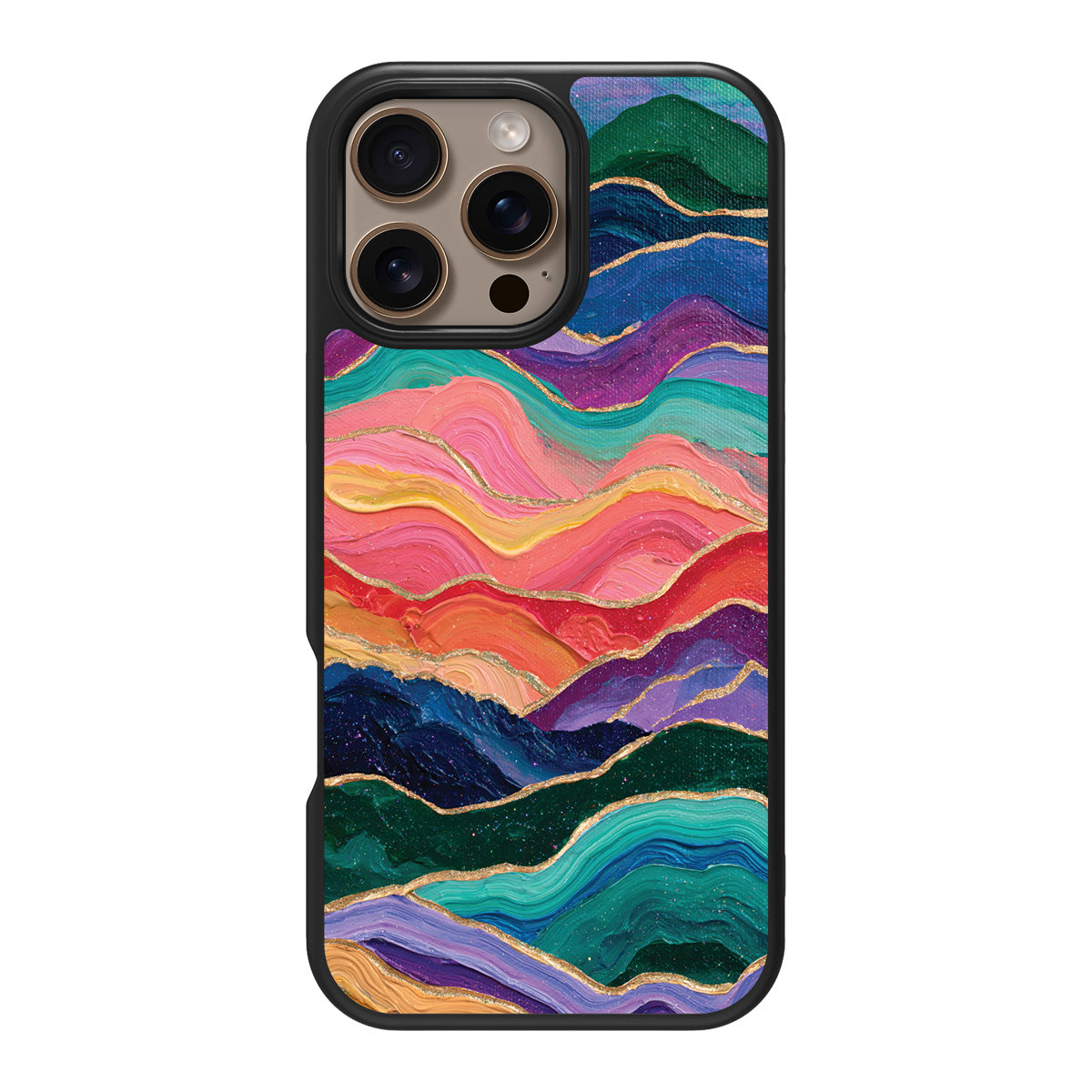 Painted Peaks design back view – iPhone 16 Pro case