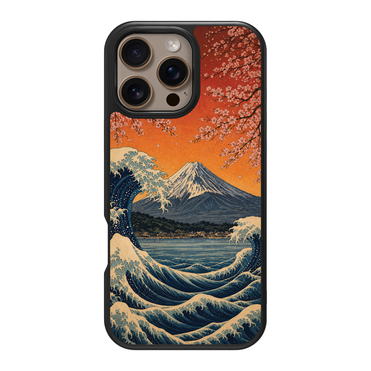 Sakura Coast design back view – iPhone 16 Pro case