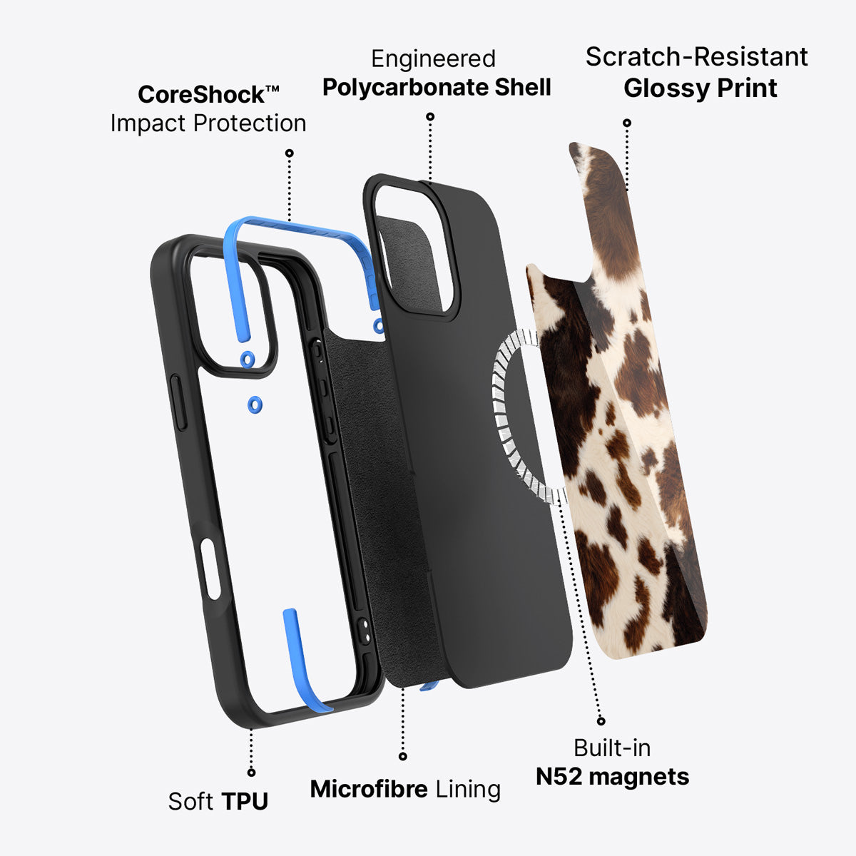 Cowhide Designer iPhone 16 Pro Case – Swiss Cow | MagSafe