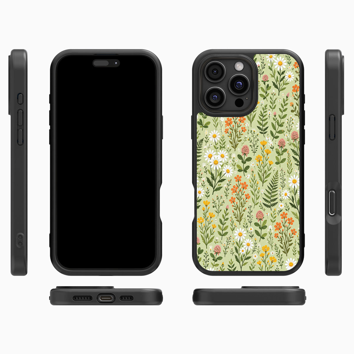 Wildflower Meadow iPhone 16 Pro case cover – multi-angle view