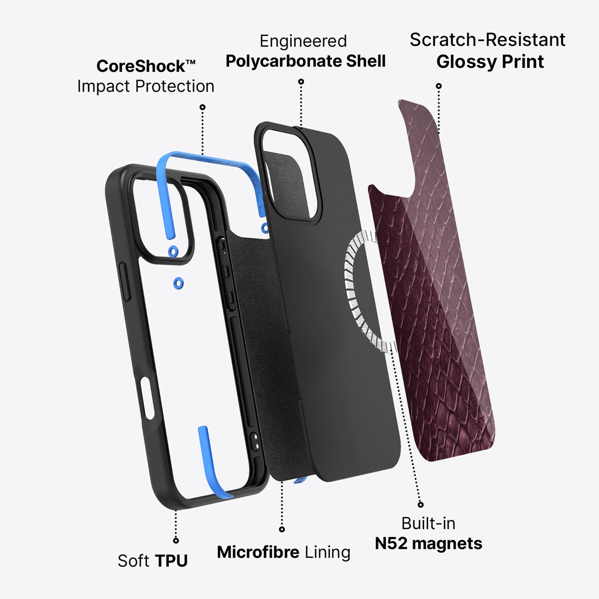 iPhone 16 Pro case construction – Wine Python phone case