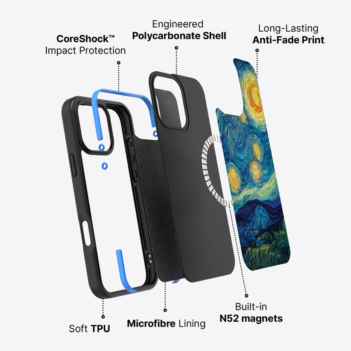 iPhone 16 Pro Max case construction – Astral Waves phone case