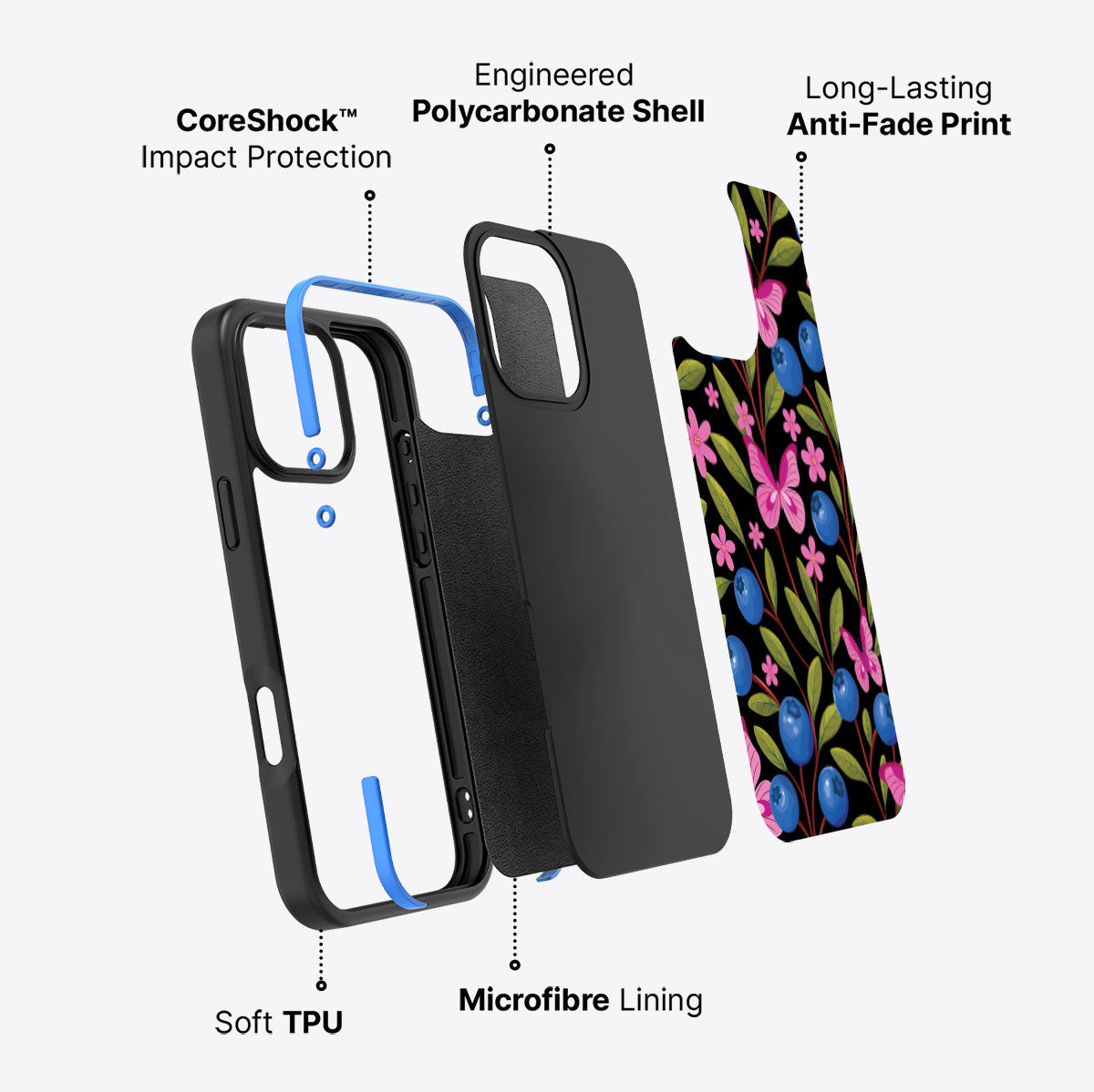 Blueberry Butterflies - iPhone 16 Pro Max Case #case type_core (non magsafe)