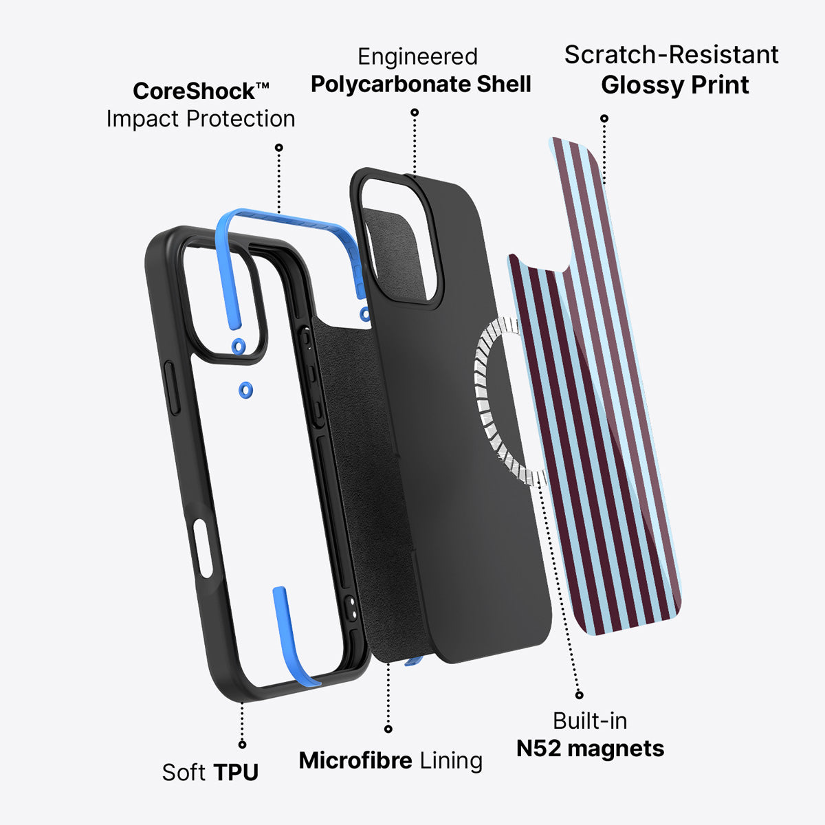 iPhone 16 Pro Max case construction – Cabernet Column phone case