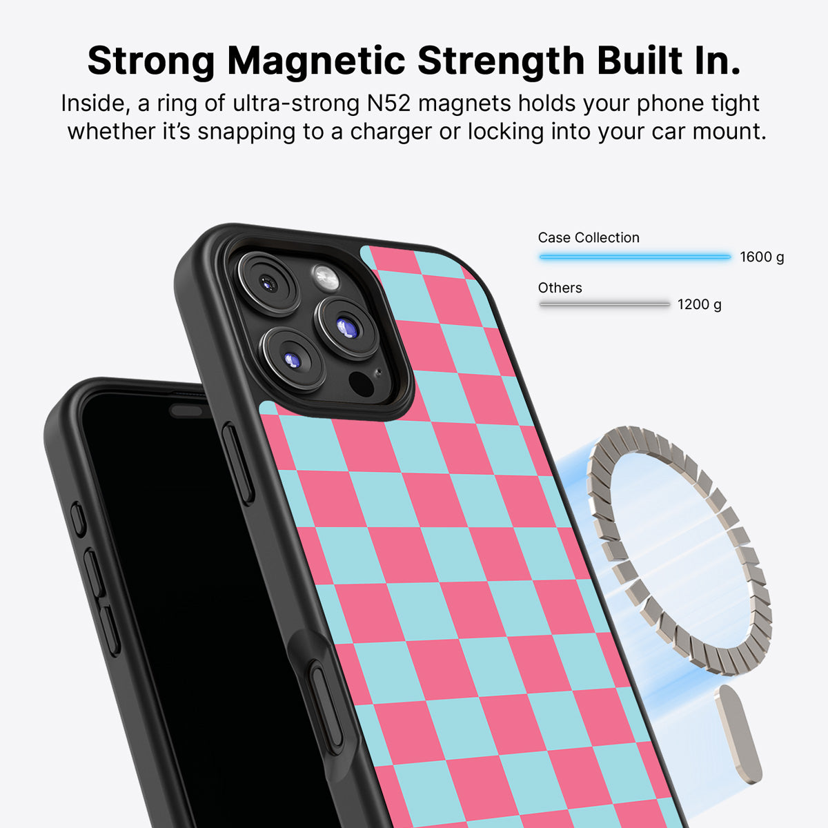 Blue Checkered Designer iPhone 16 Pro Max Case – Candy Floss | MagSafe