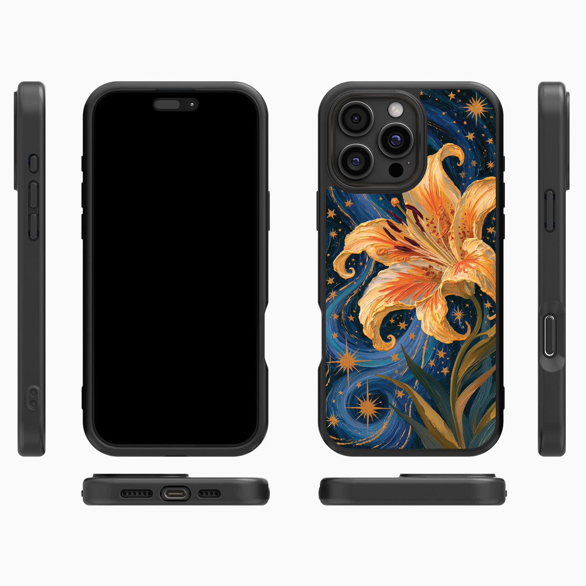 Celestial Bloom iPhone 16 Pro Max case cover – multi-angle view