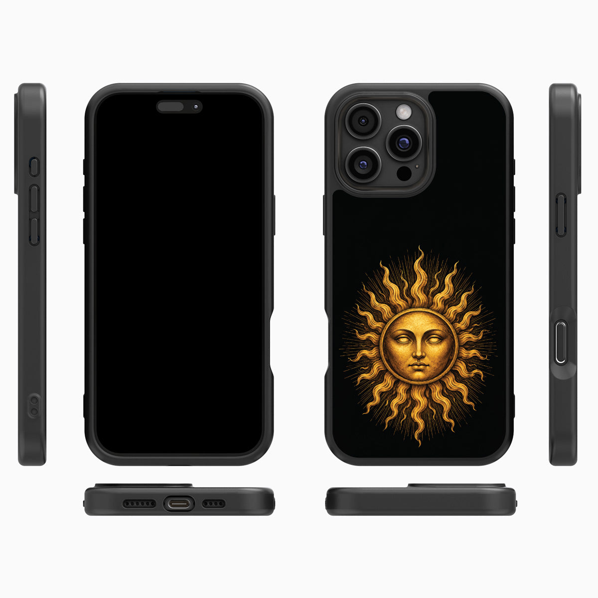 Celestial Sun iPhone 16 Pro Max case cover – multi-angle view