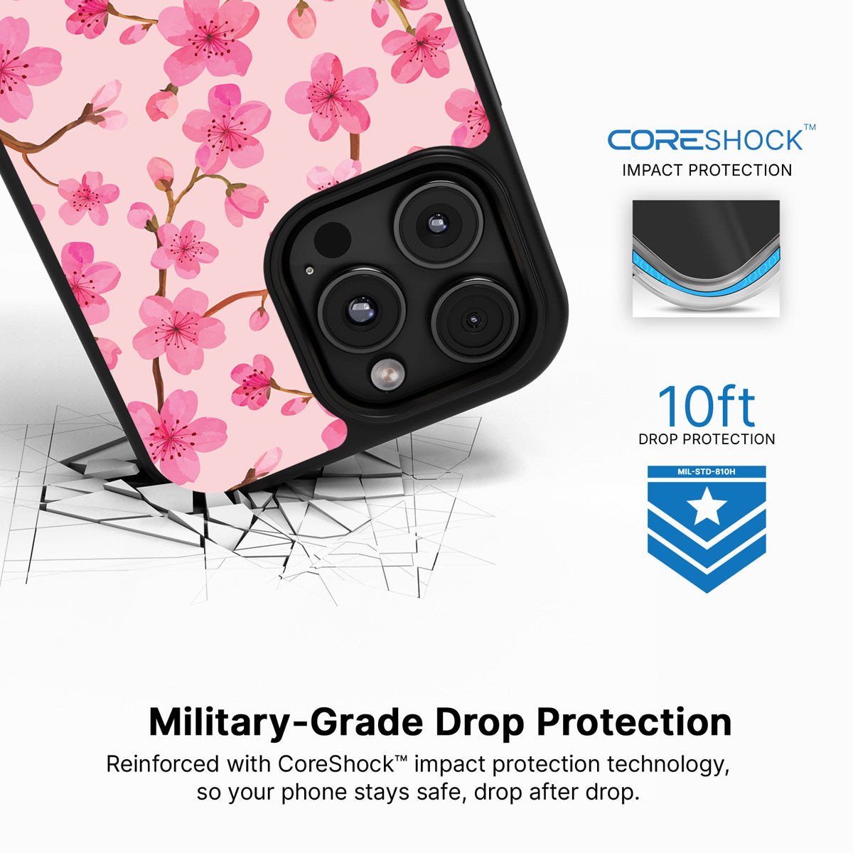 Cherry Blossom iPhone 16 Pro Max case with drop protection