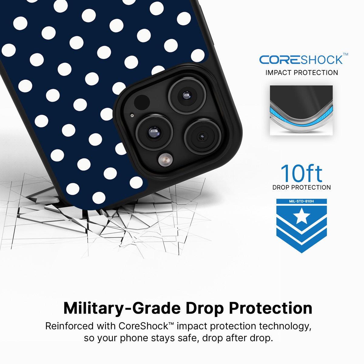 Navy Polka Dot iPhone 16 Pro Max Case – Deep Sea | MagSafe