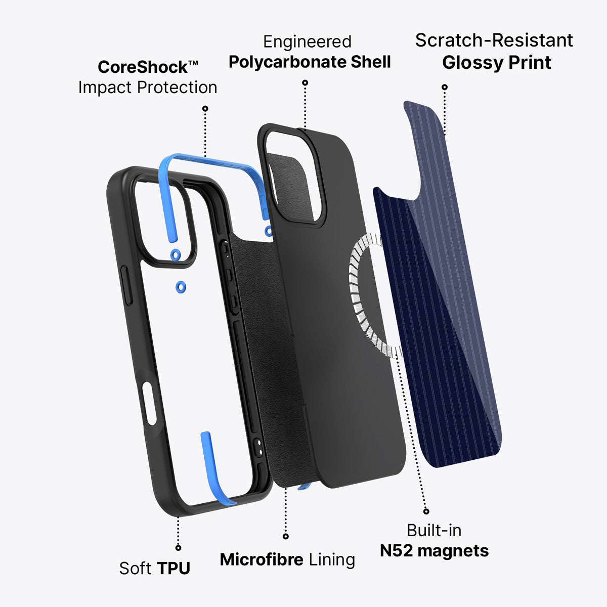 iPhone 16 Pro Max case construction – Ink Pinstripe phone case