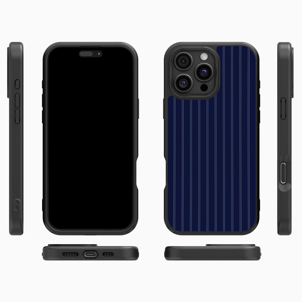 Ink Pinstripe iPhone 16 Pro Max case cover – multi-angle view