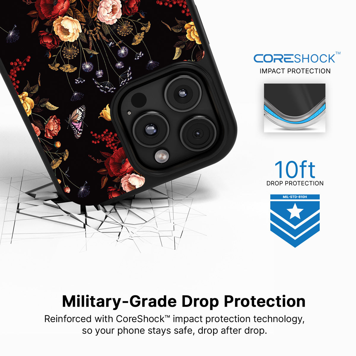 Kelmscott Bloom iPhone 16 Pro Max case with drop protection