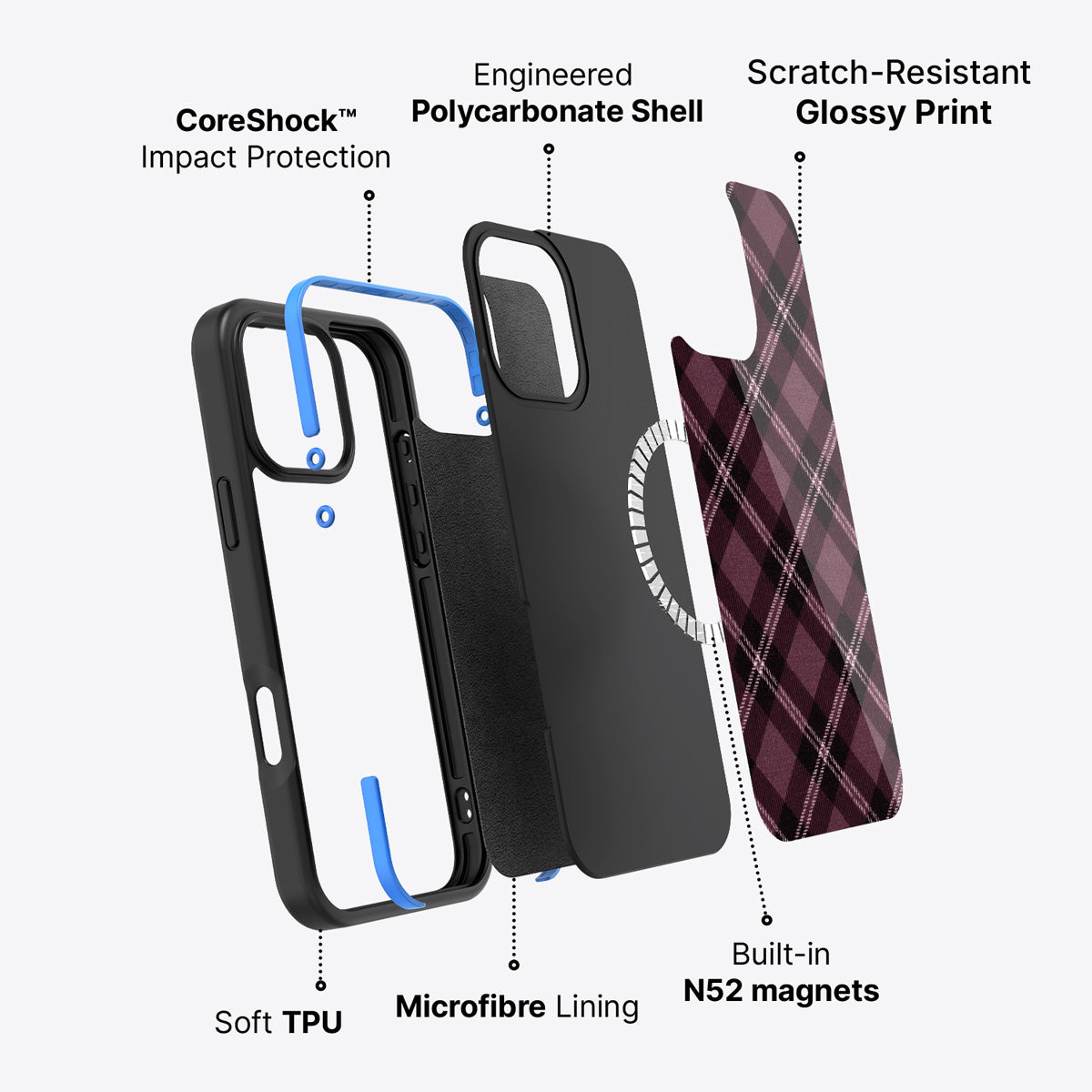 iPhone 16 Pro Max case construction – Merlot Weave phone case