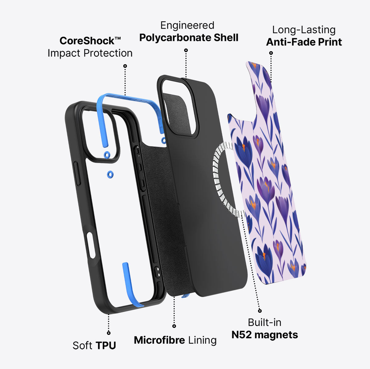 Midnight Crocus - iPhone 16 Pro Max Case #case type_core (magsafe)