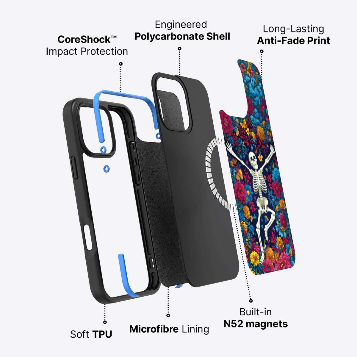 Floral Designer iPhone 16 Pro Max Case – Skeleton Garden | MagSafe