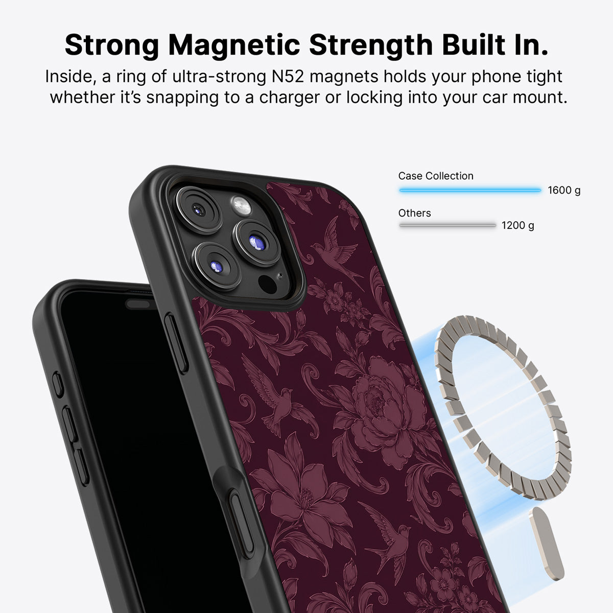 iPhone 16 Pro Max MagSafe case – Swallow Damask design