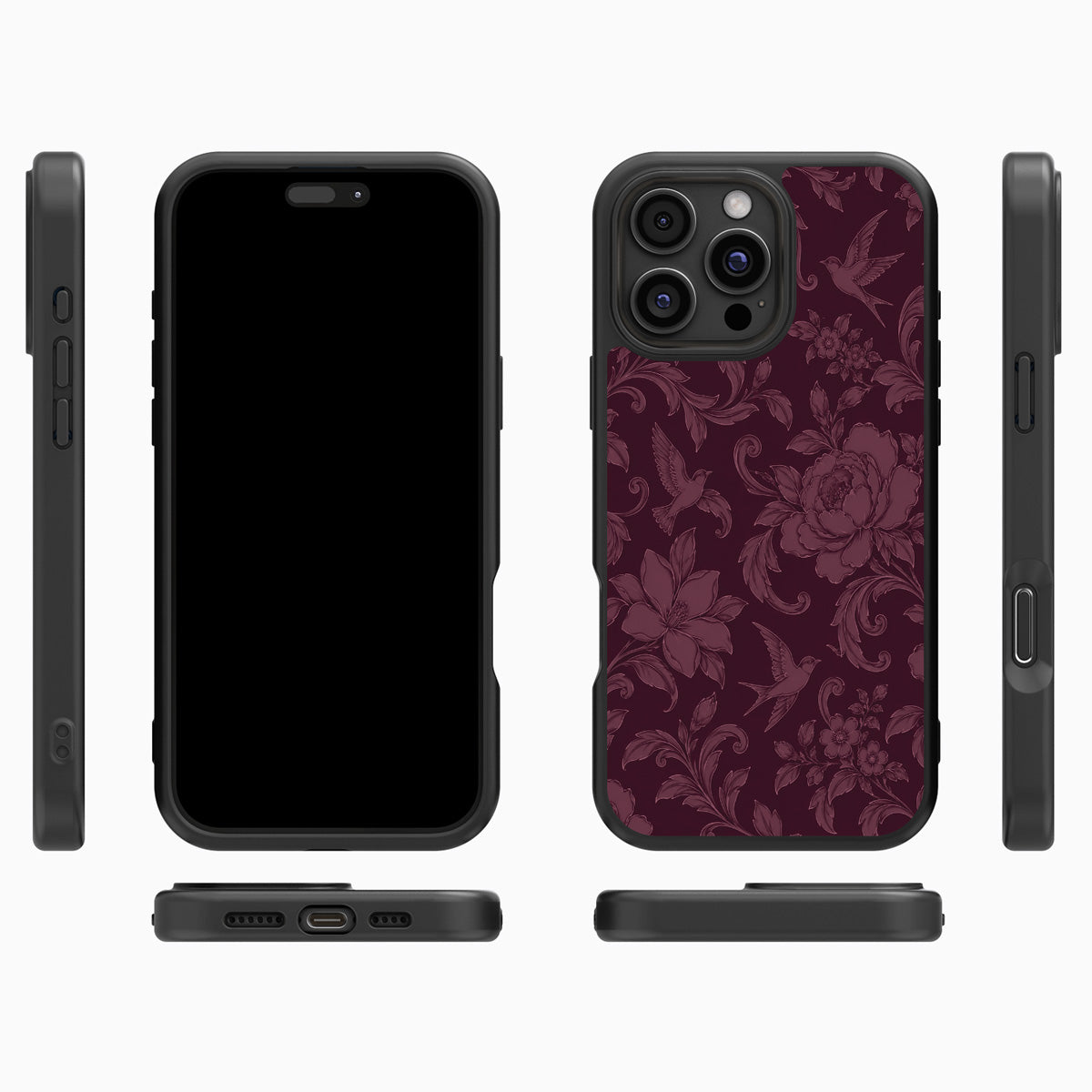 Swallow Damask iPhone 16 Pro Max case cover – multi-angle view