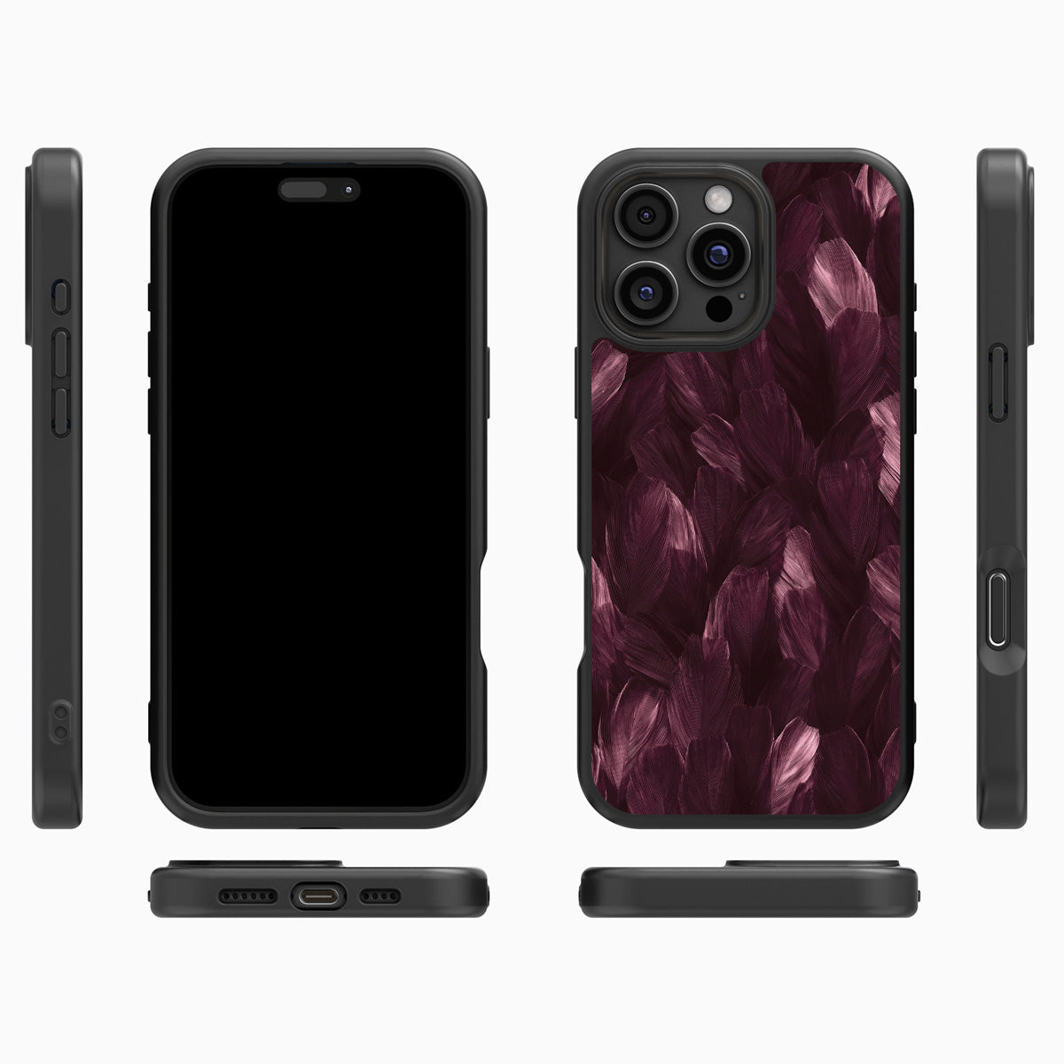 Wine Plumage iPhone 16 Pro Max case cover – multi-angle view