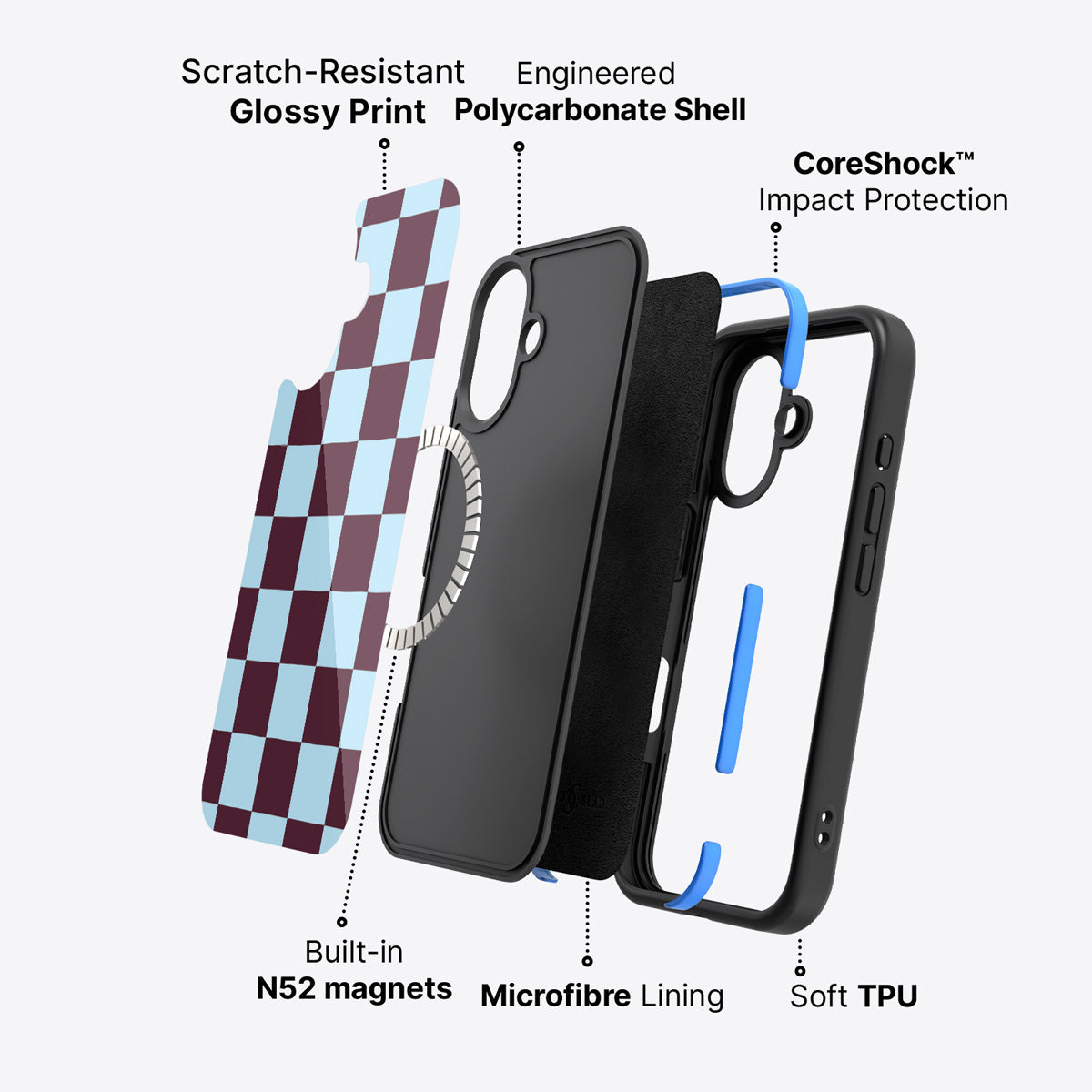 iPhone 17 case construction – Cabernet Tile phone case
