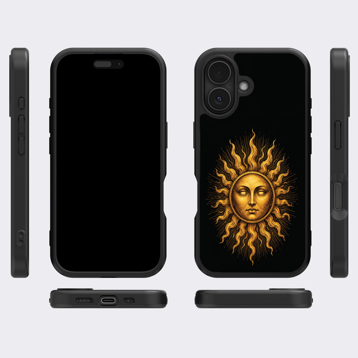 Celestial Sun iPhone 17 case cover – multi-angle view