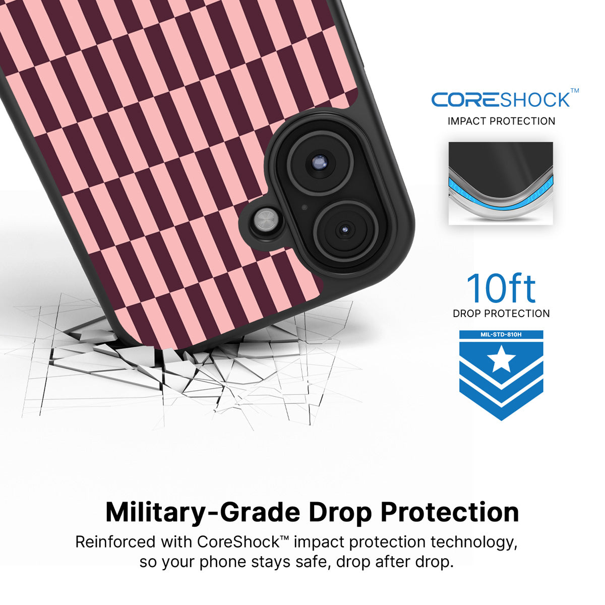 Claret Stack iPhone 17 case with drop protection