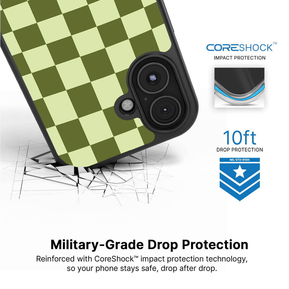 Olive Meadow iPhone 17 case with drop protection