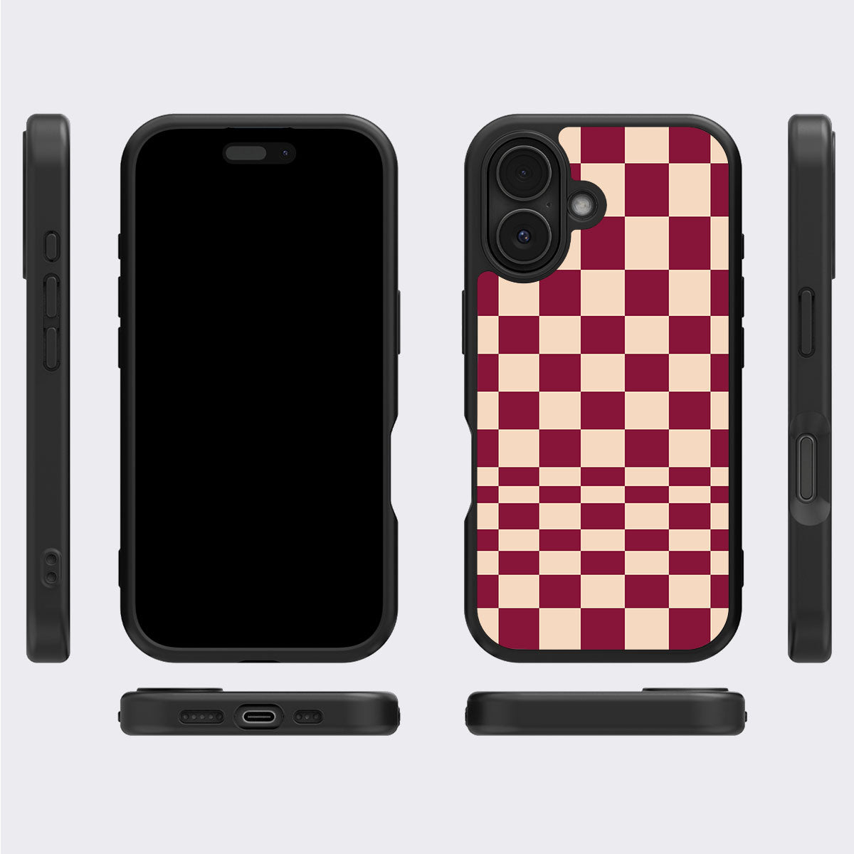 Rouge Board iPhone 17 case cover – multi-angle view
