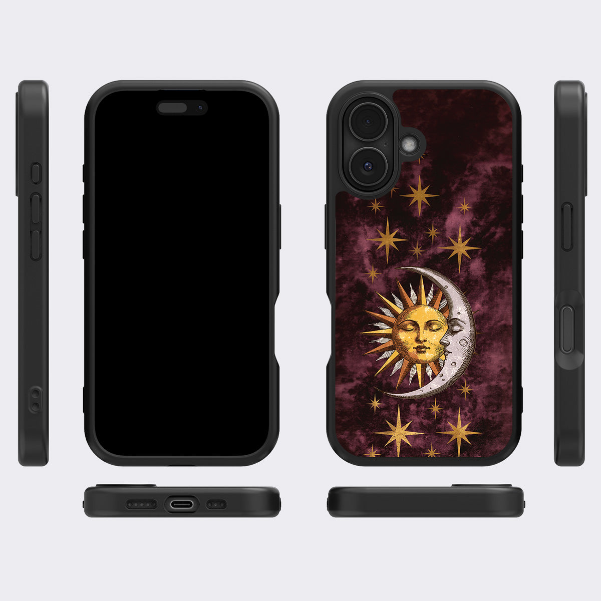 Sun and Moon iPhone 17 case cover – multi-angle view