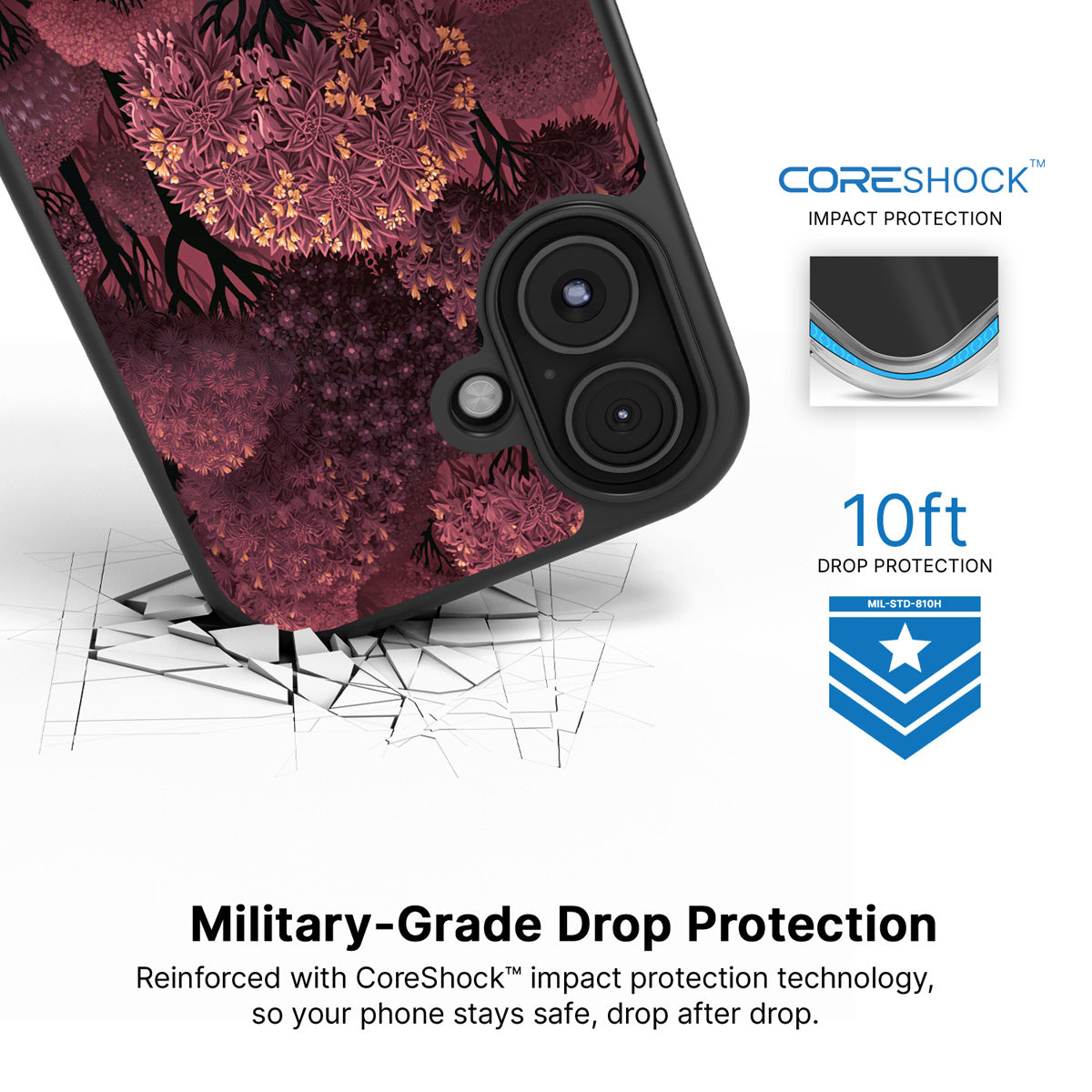 Velvet Reverie iPhone 17 case with drop protection