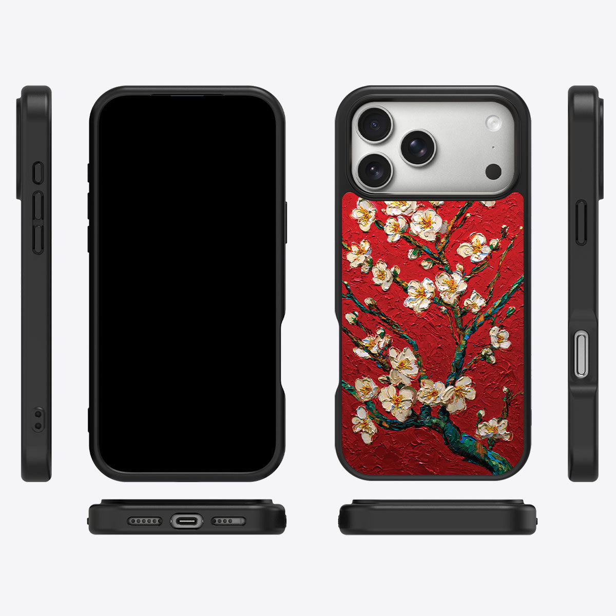 Crimson Blossom iPhone 17 Pro case cover – multi-angle view