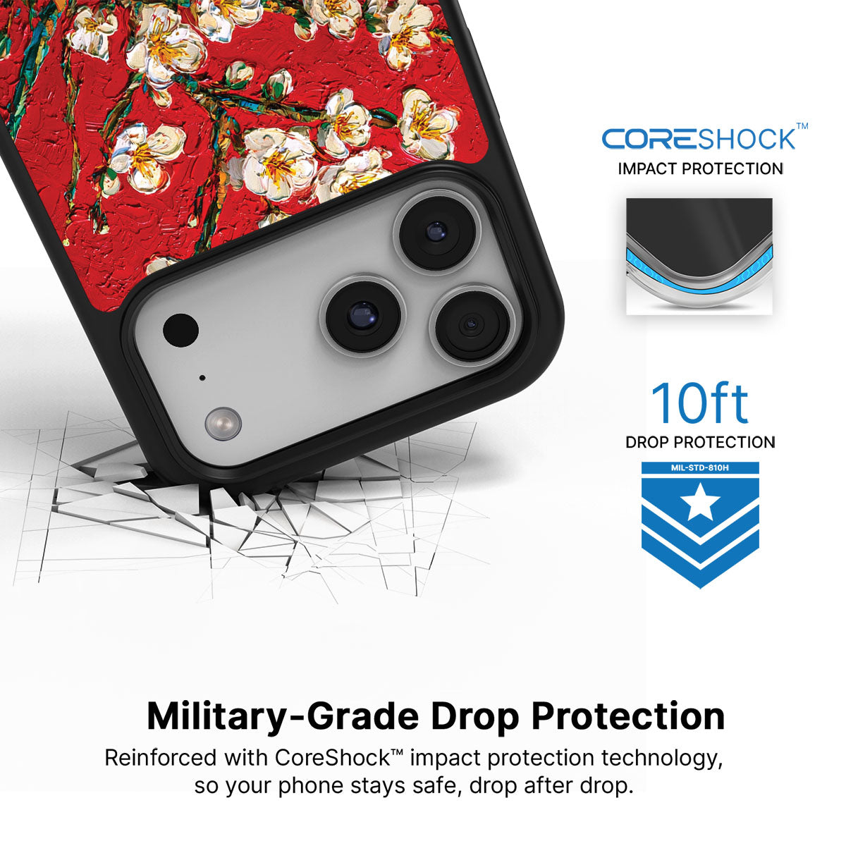 Crimson Blossom iPhone 17 Pro case with drop protection