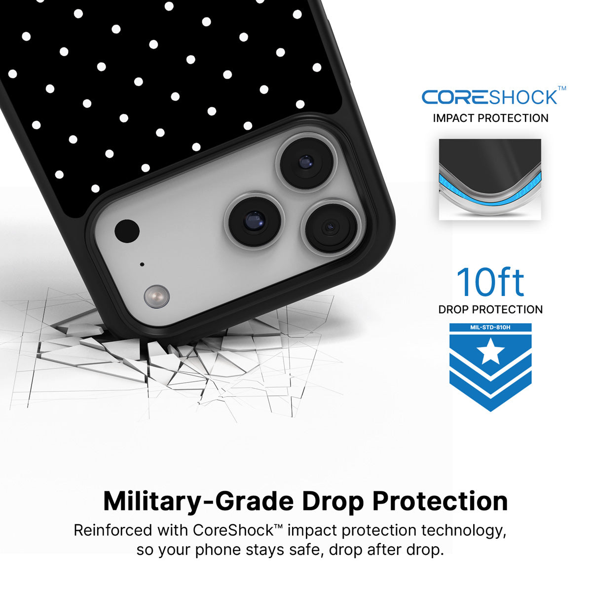 Midnight Confetti iPhone 17 Pro case with drop protection