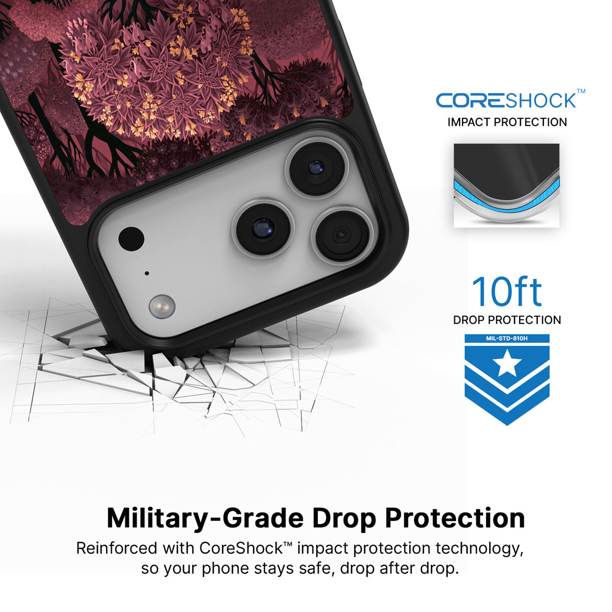 Velvet Reverie iPhone 17 Pro case with drop protection