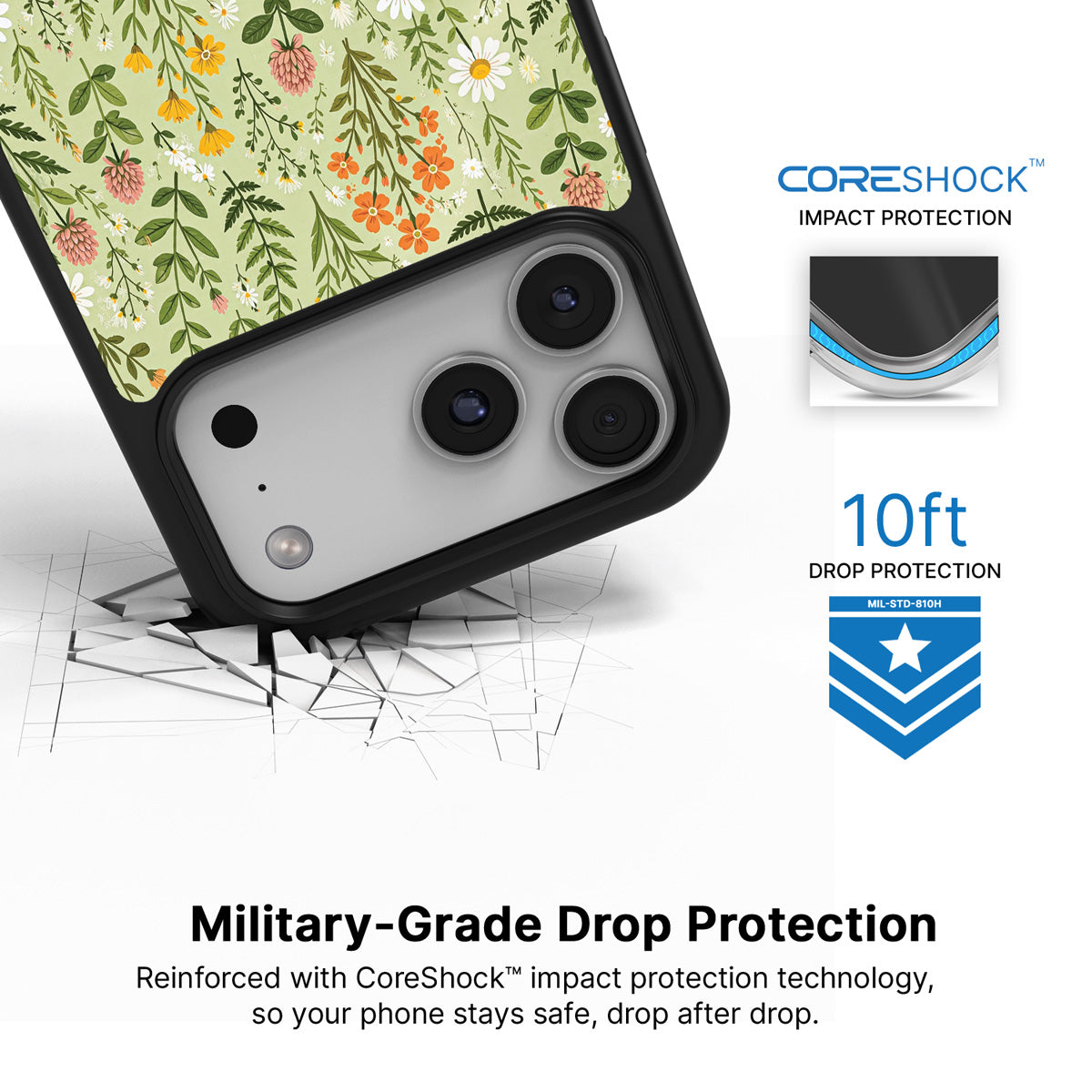 Wildflower Meadow iPhone 17 Pro case with drop protection