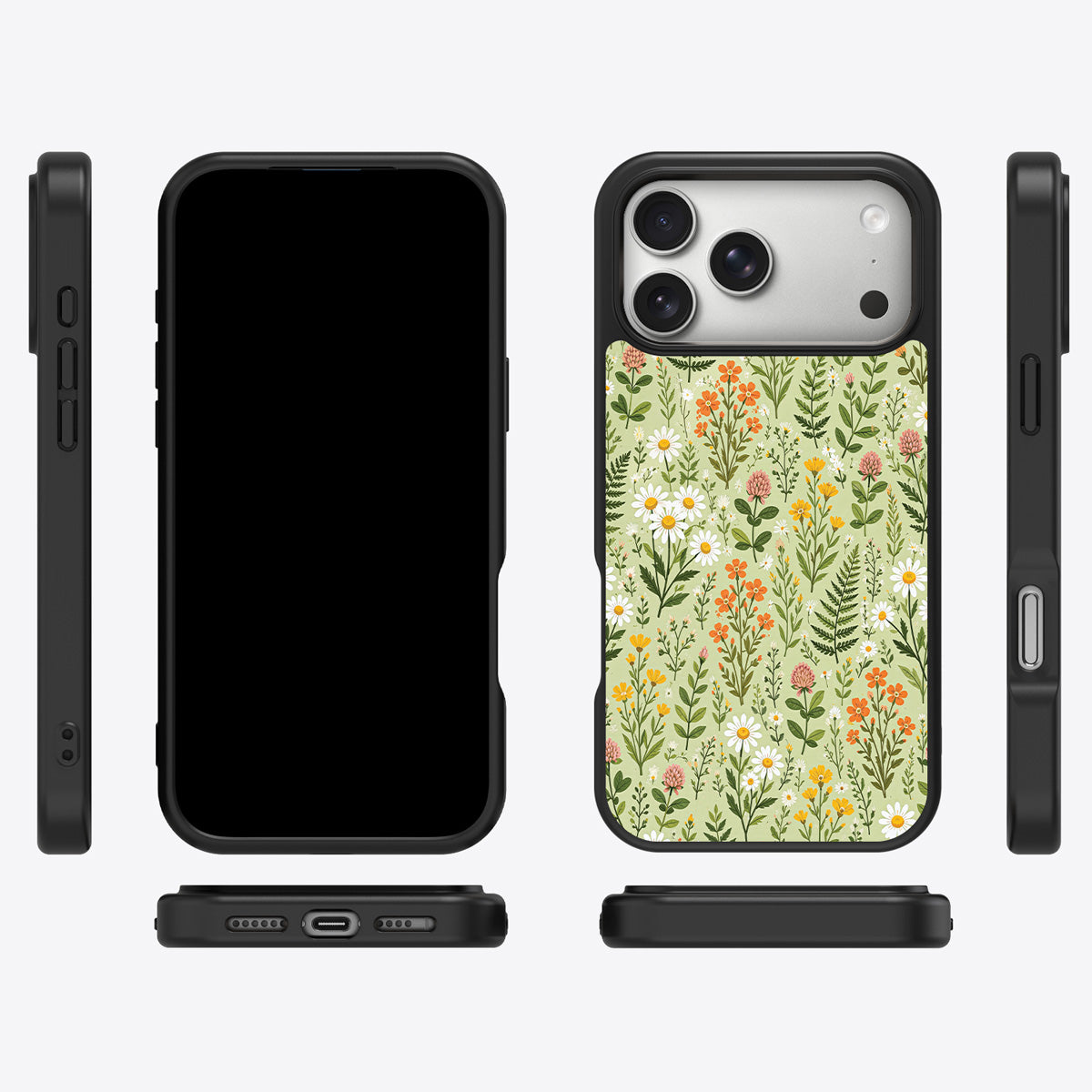 Wildflower Meadow iPhone 17 Pro case cover – multi-angle view