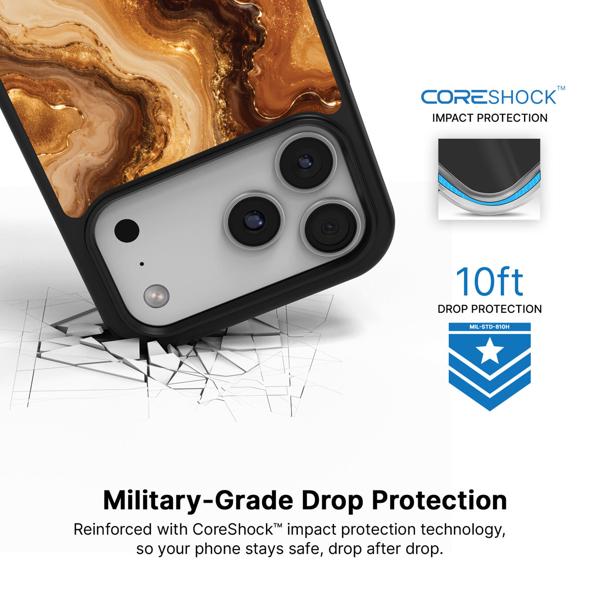 Caramel Swirl iPhone 17 Pro Max case with drop protection