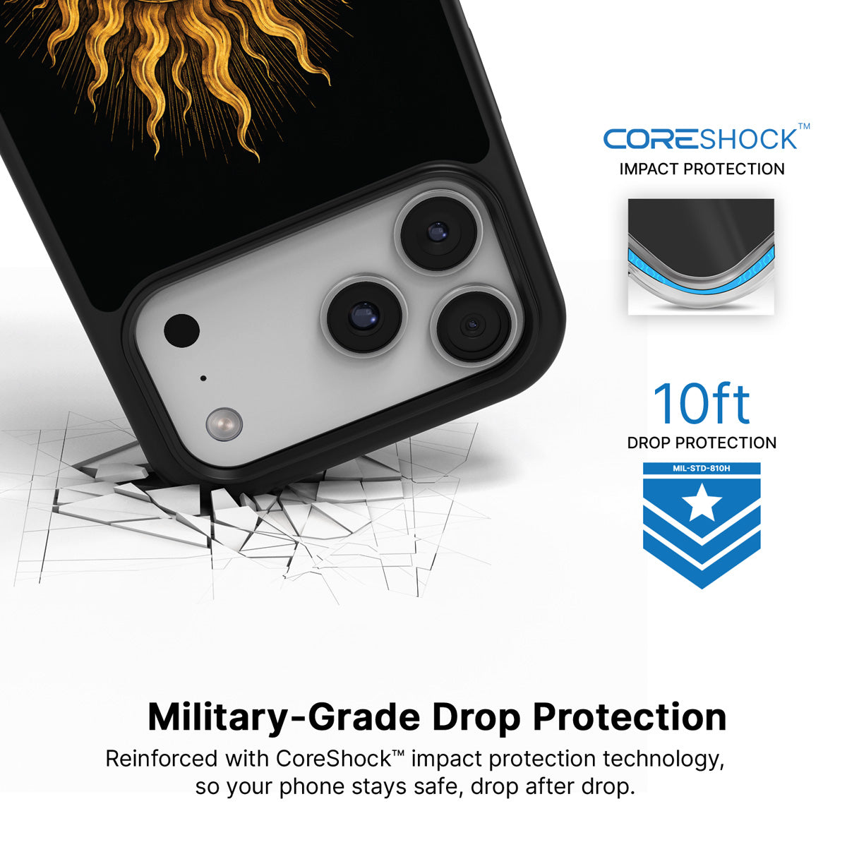 Celestial Sun iPhone 17 Pro Max case with drop protection