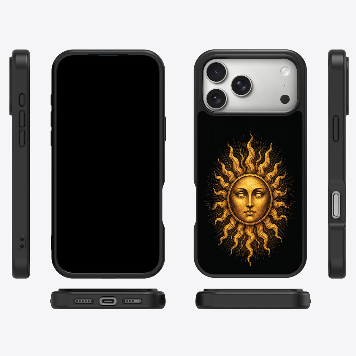 Celestial Sun iPhone 17 Pro Max case cover – multi-angle view