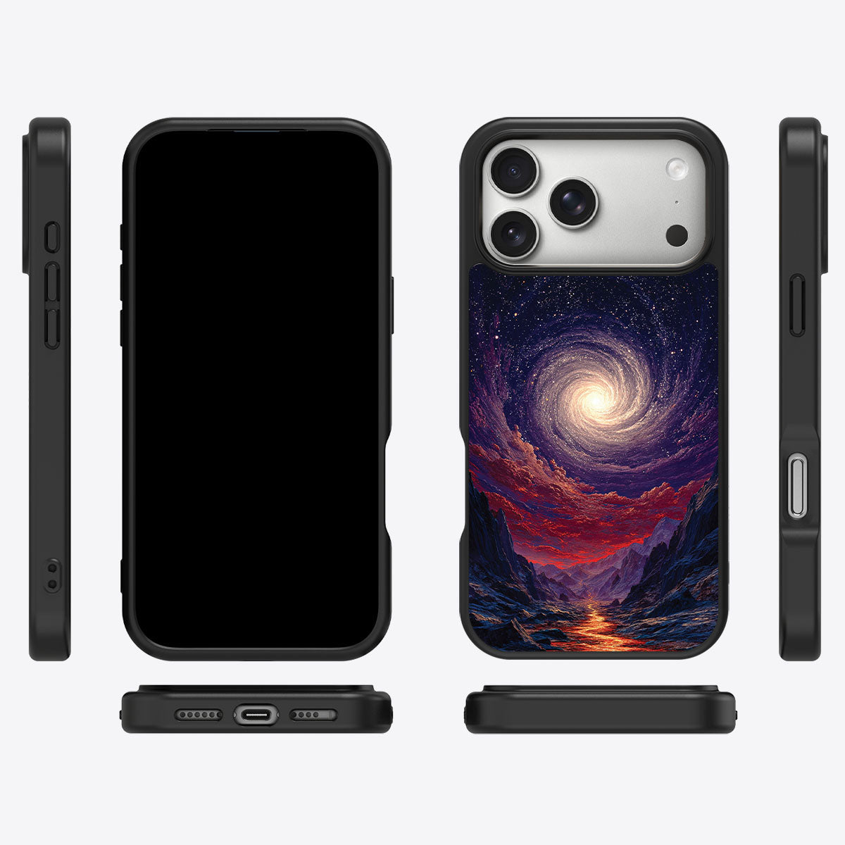 Cosmic Vortex iPhone 17 Pro Max case cover – multi-angle view